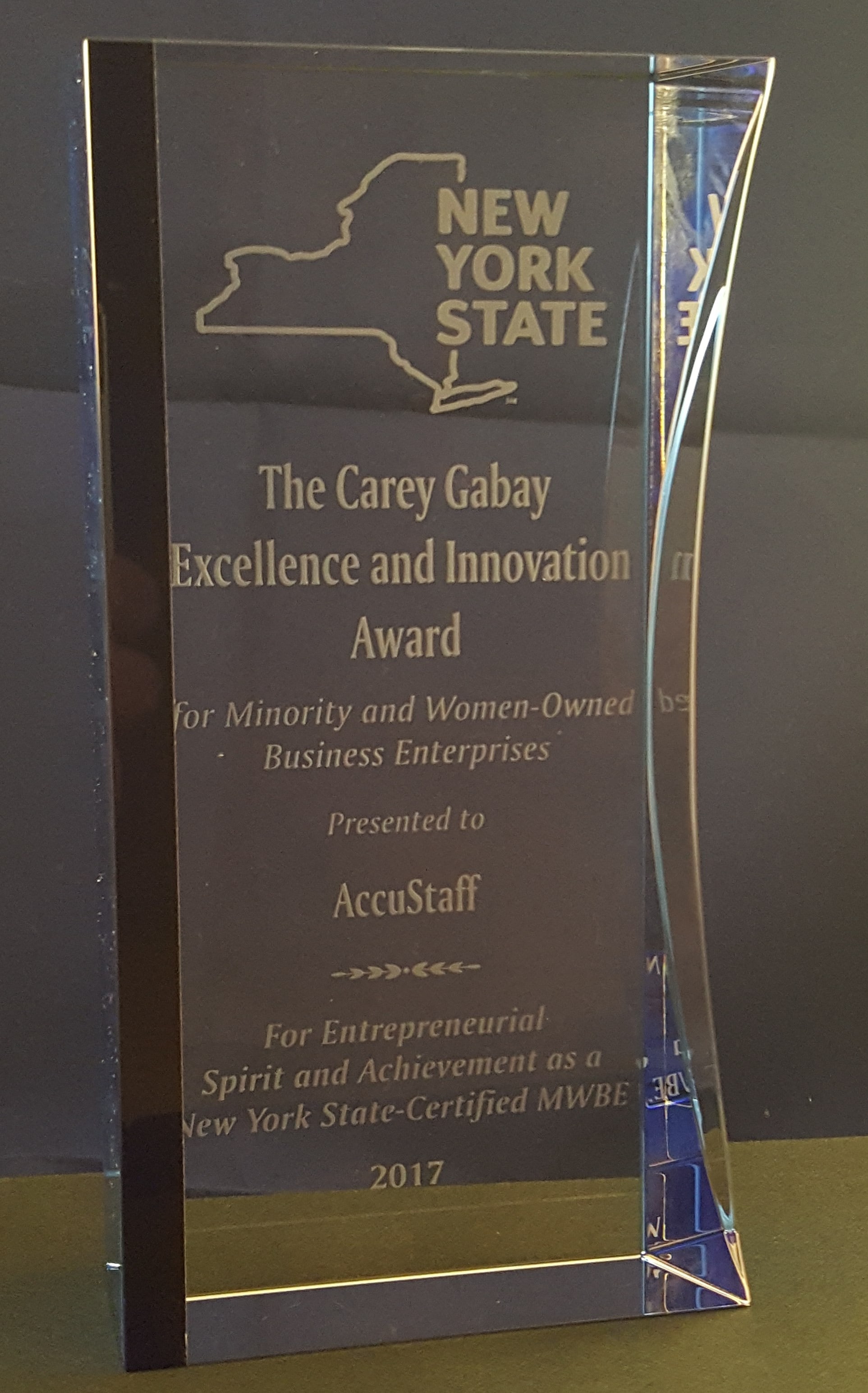 Carey Gabay Innovation Award glass trophy for Carey Gabay Innovation Award